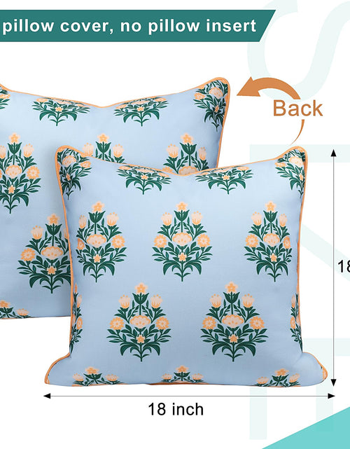 Load image into Gallery viewer, TIDEVERA Throw Pillow Cover Water Repellent Baby Blue Orange Floral 18x18

