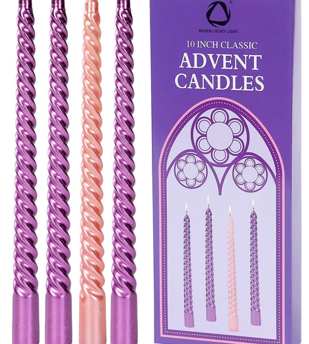 SEVEN LUCKY LIGHT 10in Advent Candles Set of 4 Dripless White Wax
