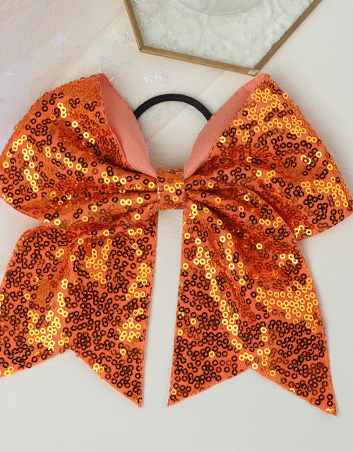 Load image into Gallery viewer, Xepeelo 2Pcs Orange Glitter Bow Elastic Hair Ties Bands Ponytail Holder 1 Count
