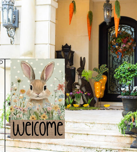 AVOIN colorlife Easter Bunny Garden Flag 12x18 Inch Blue Double Sided