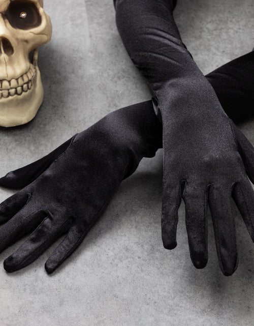 Load image into Gallery viewer, Spooktacular Creations Long Satin Opera Party Gloves Black 21in One Size
