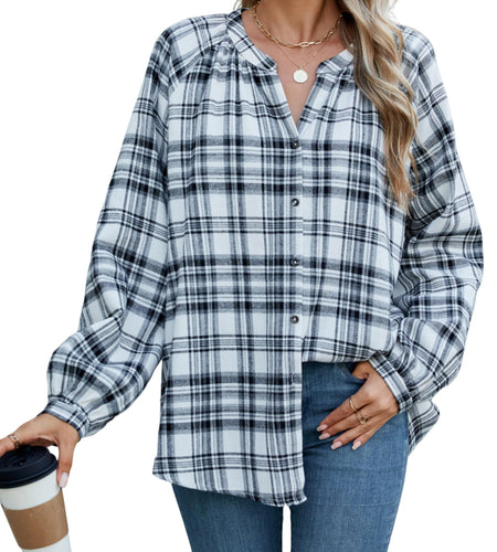 INFITTY Women's Long Sleeve Plaid Flannel Shirt Jacket White Size S