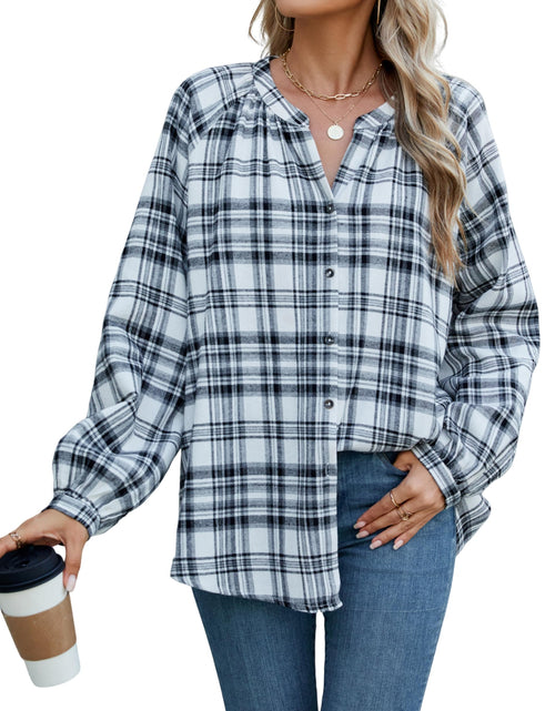 Load image into Gallery viewer, INFITTY Women's Long Sleeve Plaid Flannel Shirt Jacket White Size S
