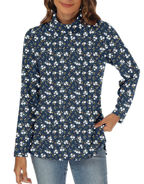 Load image into Gallery viewer, GOUCEHN Women Turtleneck Sweater Pullover Lightweight Blue-White Flo Size XL
