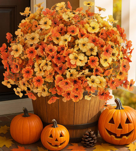 RICHMYC Artificial Fall Flowers 12 Bundles Orange Yellow Eucalyptus 13.8IN