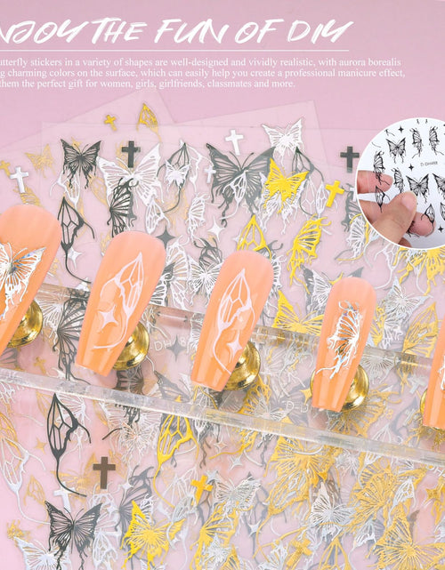 Load image into Gallery viewer, Kikonoke 12 Sheets Laser Butterfly Nail Stickers White Silver Gold 3D Decals

