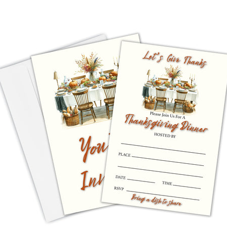 Yhtmbf 20 Thanksgiving Party Invitations with Envelopes 4x6 Let's Give Thanks