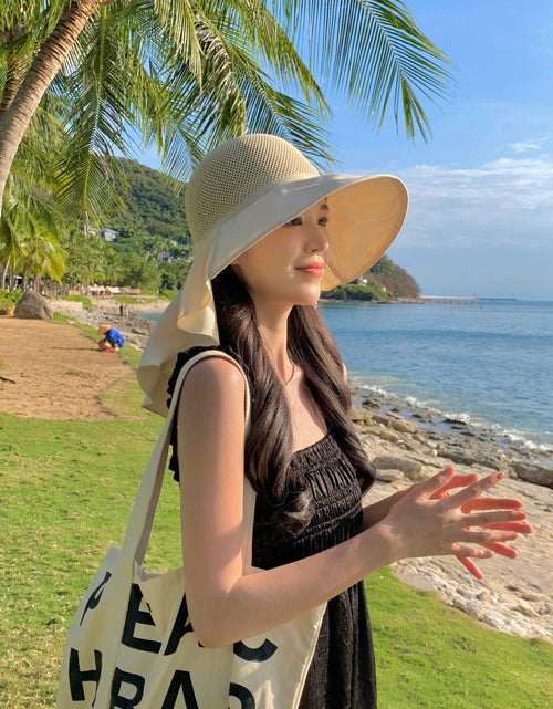 Load image into Gallery viewer, CAOCEFA Womens UPF50 Mesh Sun Hat Wide Brim Neck Flap Off White
