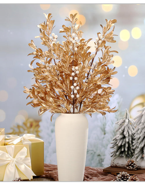 Load image into Gallery viewer, Giegxin 3 Pcs 30" Gold Leaf Christmas Tree Picks with White Berry
