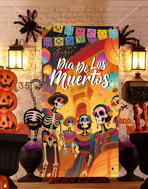 Load image into Gallery viewer, Day of The Dead Door Cover Sugar Skull Flowers Multi-colored 03
