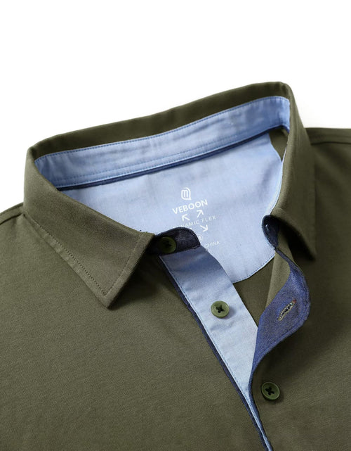 Load image into Gallery viewer, VEBOON Men's Short Sleeve Cotton Blend Polo Shirt Army Green Size XX-Large
