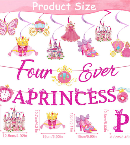 Romart Princess 4th Birthday Party Decorations 2 Banners 8 Swirls Pink Lavender