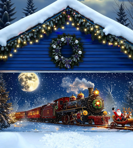 Yomaiha Christmas Santa Garage Door Cover Banner 6x13 ft Red Polyester
