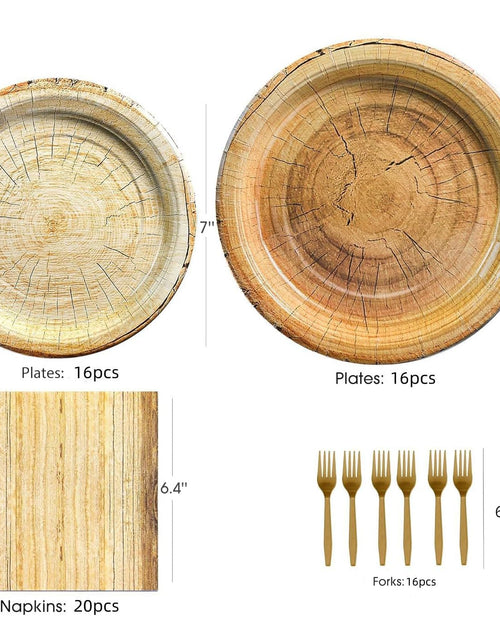 Load image into Gallery viewer, Generic Rustic Wood Grain Party Supplies 69pcs Plates Napkins Tablecloth Cutlery
