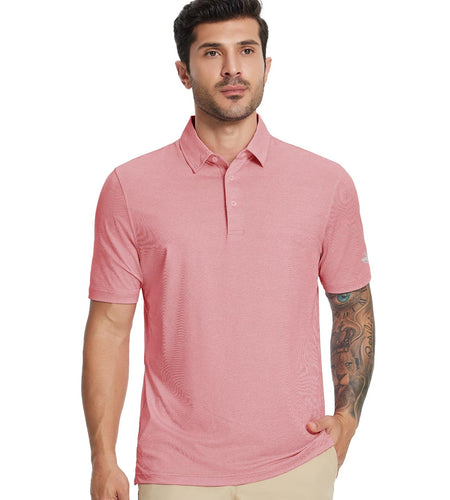 MICHEL ROUEN Men's Dry Fit Golf Polo Shirt Pink Heather Jacquard Size M
