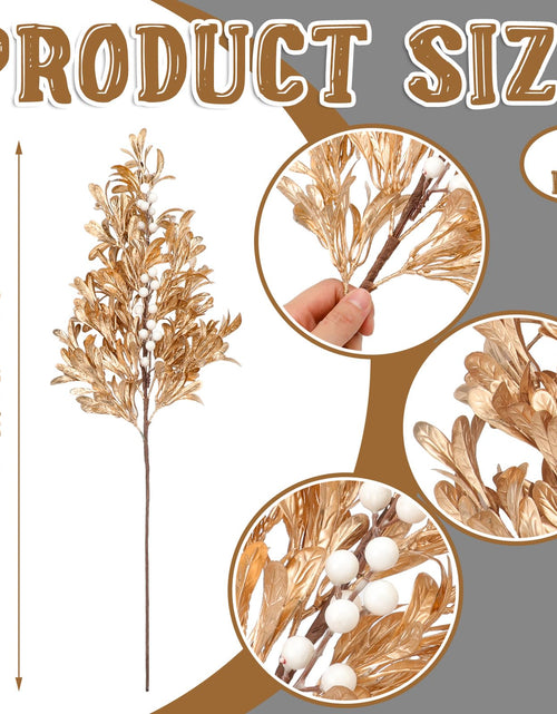 Load image into Gallery viewer, Giegxin 3 Pcs 30" Gold Leaf Christmas Tree Picks with White Berry

