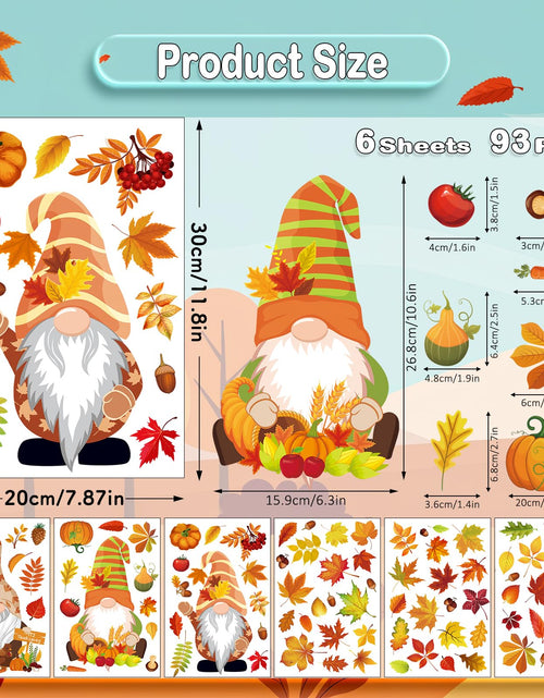 Load image into Gallery viewer, Pedel Fall Gnome Window Clings 93Pcs Thanksgiving Autumn Leaves Decals
