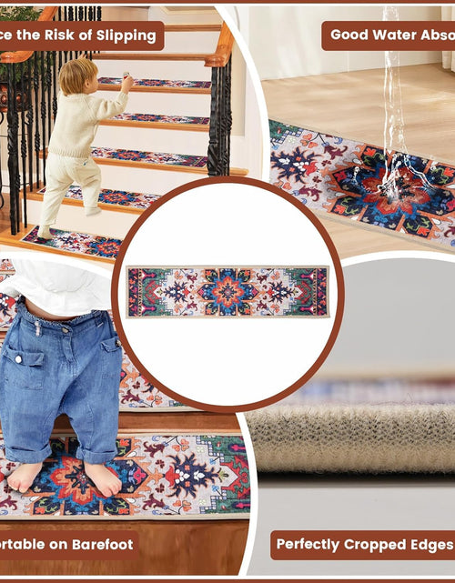 Load image into Gallery viewer, BAOLIVE Stair Treads Carpet 30x8 Orange 4pc Indoor Rubber Backing Boho
