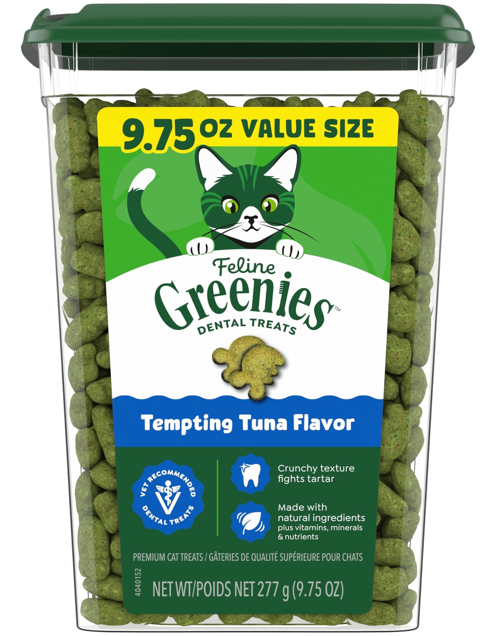 Greenies Cat Treats Adult Natural Dental Tuna Flavor 9.75 oz Tub BEST BY.02/2026
