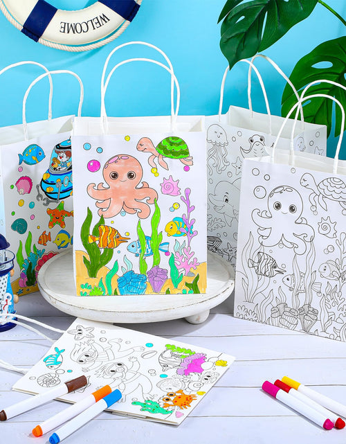 Load image into Gallery viewer, Yaomiao 24 Pcs Color Your Own Kraft Paper Tote Bags Sea Blue
