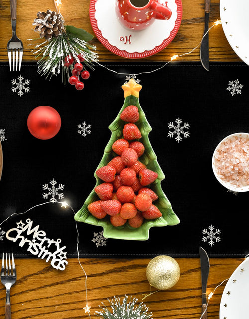Load image into Gallery viewer, Artoid Mode Xmas Trees Snowflakes Table Runner Black 13x36 Inch
