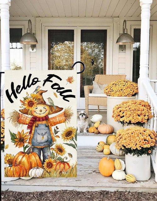 Load image into Gallery viewer, Baccessor Fall Thanksgiving Scarecrow Garden Flag 12.5x18 Inch Burlap
