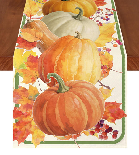 LULUXENIA Thanksgiving Table Runner Maple Leaves Pumpkin Fall Decor 13x72 Inch