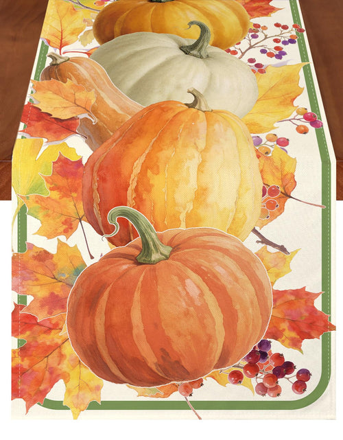 Load image into Gallery viewer, LULUXENIA Thanksgiving Table Runner Maple Leaves Pumpkin Fall Decor 13x72 Inch
