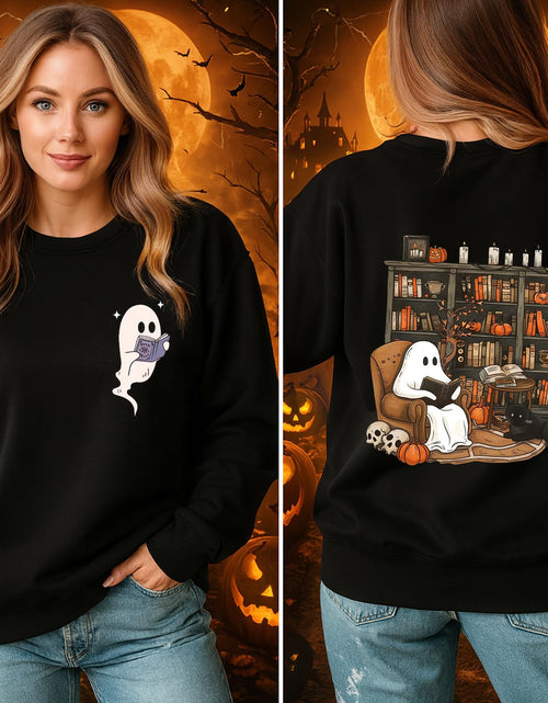 Load image into Gallery viewer, sidupili Halloween Sweatshirt Ghost Reading Books Pullover P4 Size M
