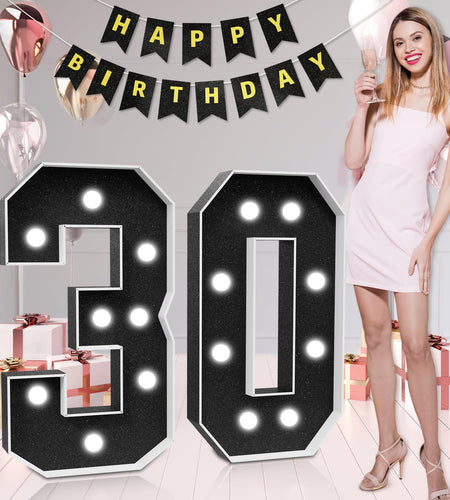 imprsv Marquee Numbers 30th Birthday Light Up Number 30 Black 3ft