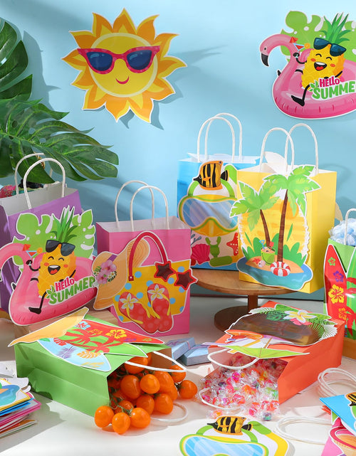 Load image into Gallery viewer, MotiMind 24 Pcs Hawaiian Luau Beach Party Paper Bags with Handles Multicolor
