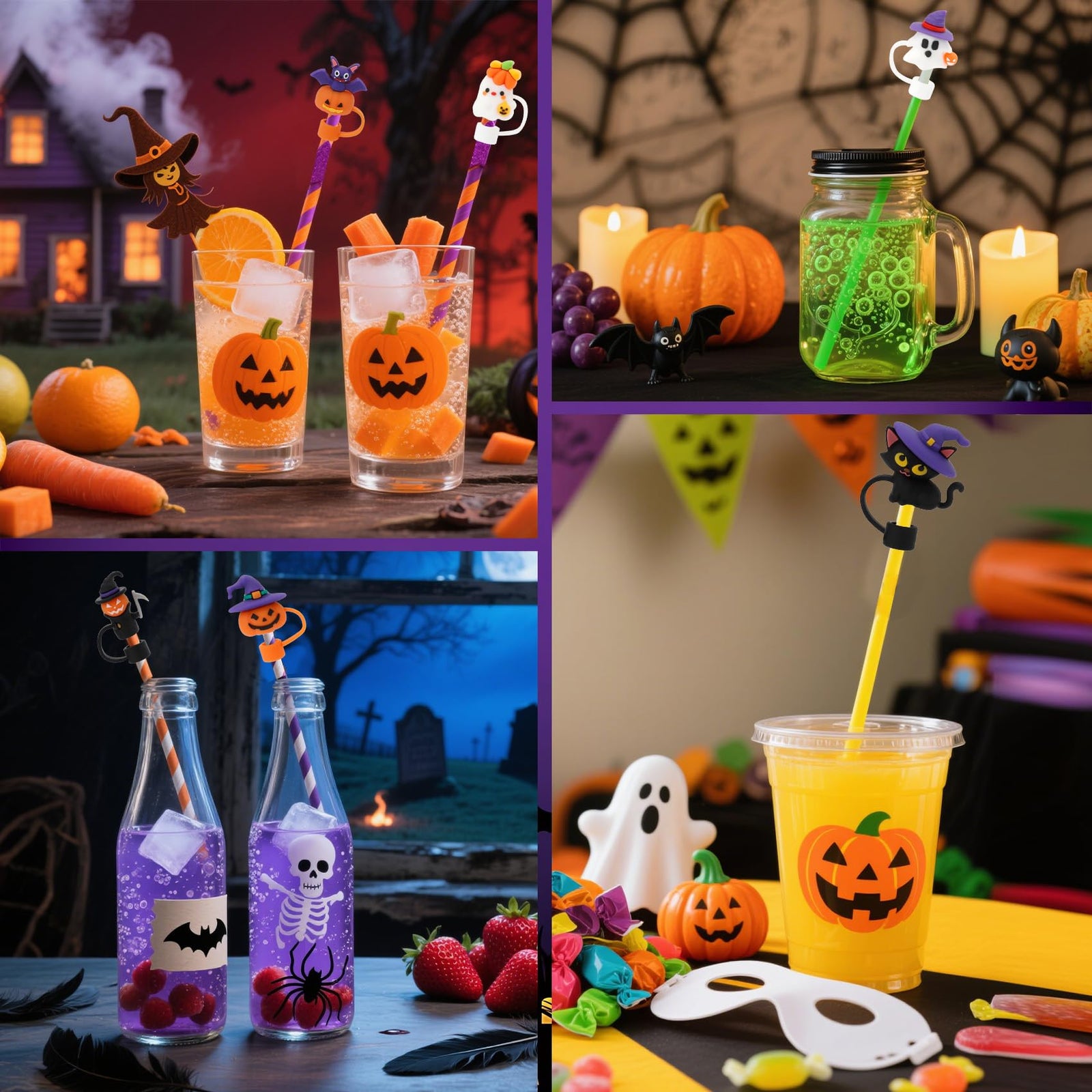 LmashRbaiw 6PCS Silicone Ghost Straw Toppers for Stanley Cups Halloween