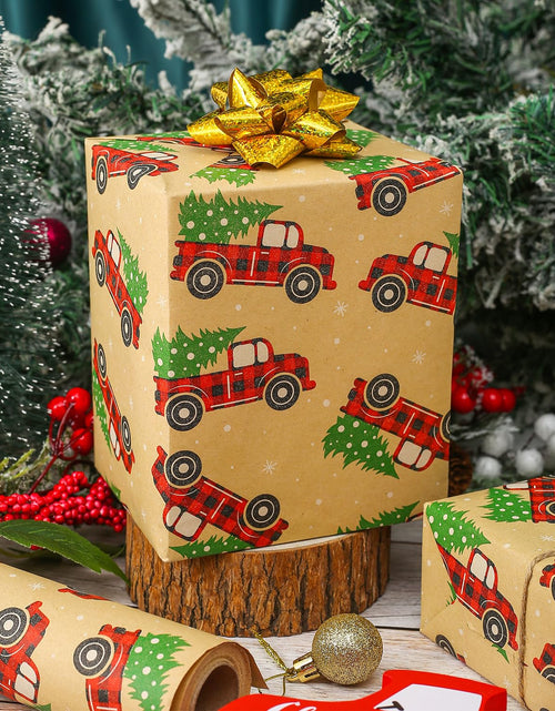 Load image into Gallery viewer, CAMKUZON Kraft Christmas Wrapping Paper Roll Vintage Red Black Plaid 17.4 Inch
