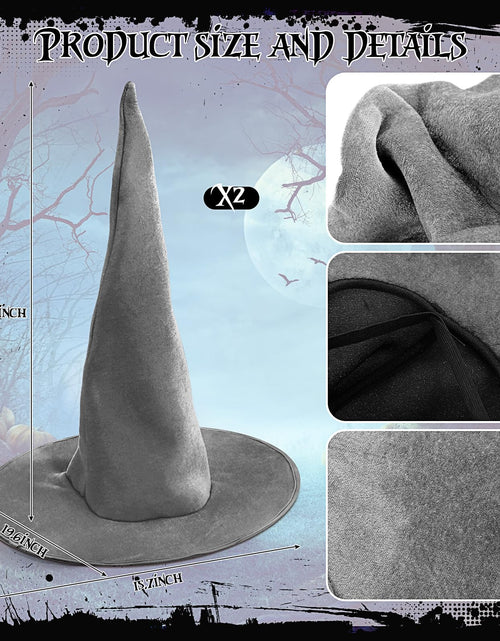 Load image into Gallery viewer, JenPen 2 Pcs Large Halloween Witch Hat Women Velvet Ruched Wide Gray One Size
