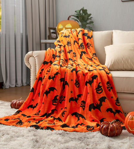 SE SOFTEXLY Ghost Halloween Reversible Pumpkin Fleece Throw Blanket 50x70
