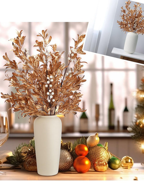 Load image into Gallery viewer, Giegxin 3 Pcs 30" Gold Leaf Christmas Tree Picks with White Berry
