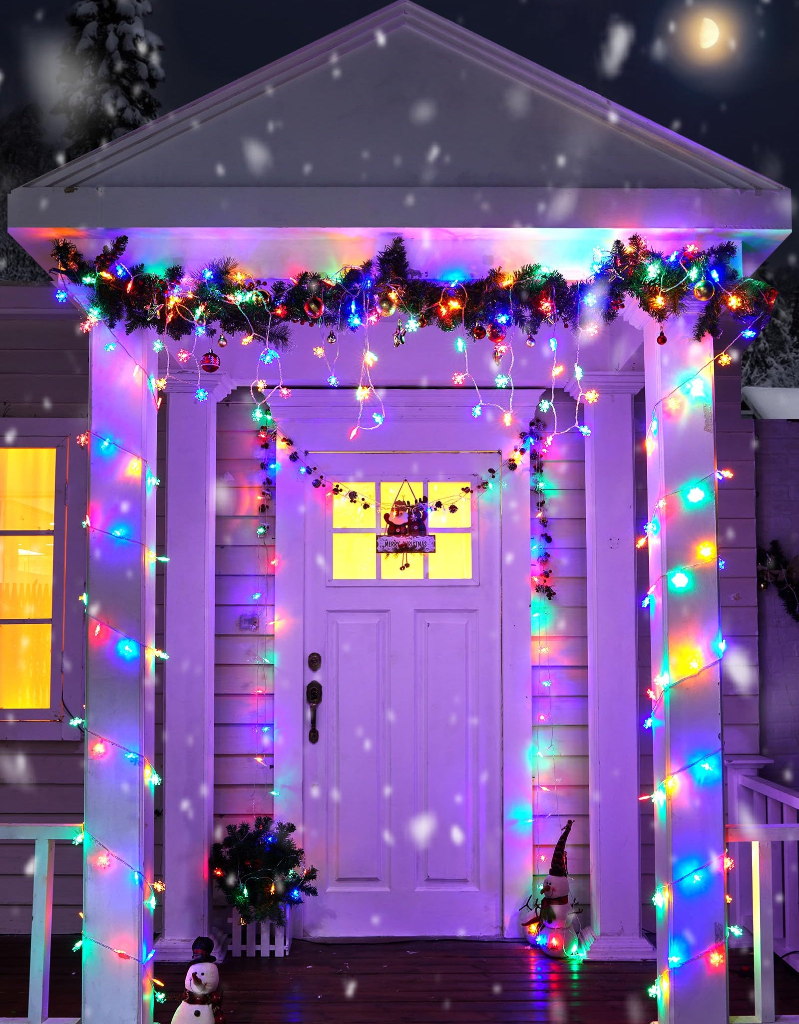 Minetom 4 Pack 30Ft 15 LED Multicolor Snowflake Holiday Lights Waterproof