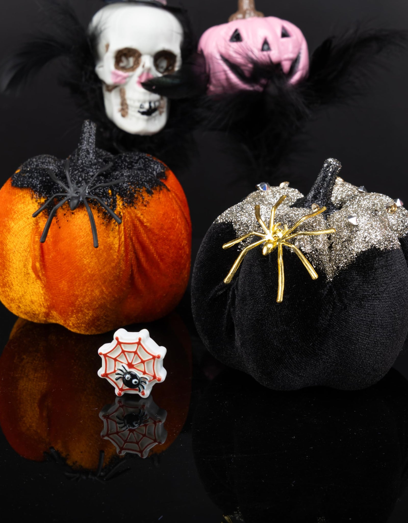 Generic Velvet Halloween Pumpkin Decor 4PCS Black Orange 3.94x3.54in