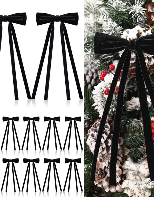 Load image into Gallery viewer, Simgoing Black Velvet Bows Christmas Ornaments 12 Pcs 10x4.5 Inch Rustic
