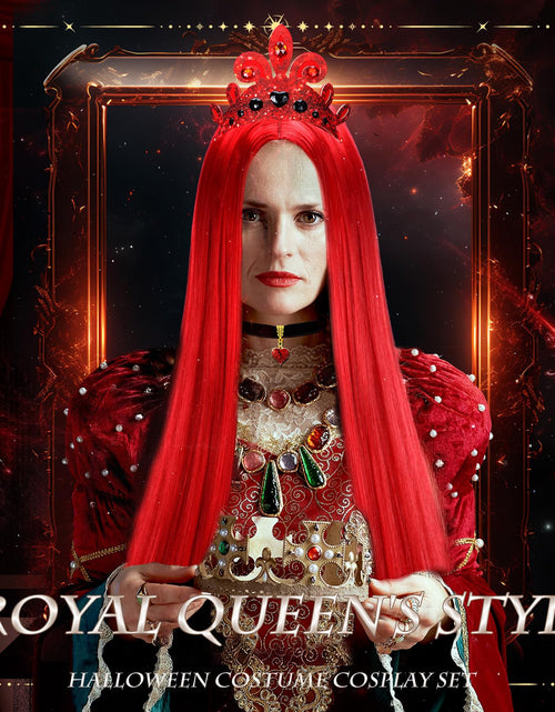 Load image into Gallery viewer, XunYee Halloween Queen Costume Set Red Wig Crown Choker Earrings 60x90cm
