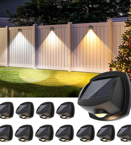 AUDERWIN Solar Fence Lights Outdoor Waterproof Dual Color LED 12 Pack