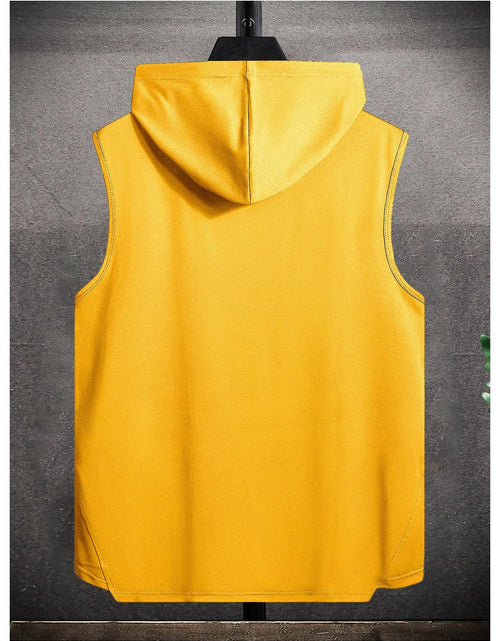 Load image into Gallery viewer, VIPWOLF Men's Sleeveless Hoodie Tank Top Drawstring High Low Hem Yellow Size L
