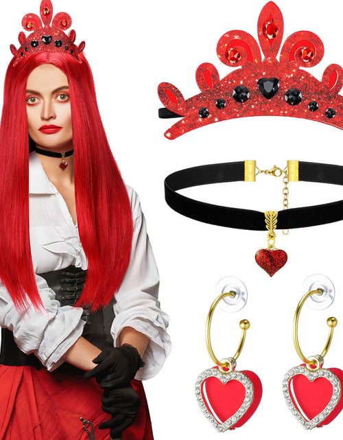 Load image into Gallery viewer, XunYee Halloween Queen Costume Set Red Wig Crown Choker Earrings 60x90cm
