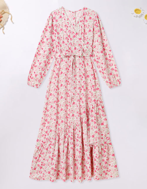 Load image into Gallery viewer, AWIBMK Mommy and Me Floral Boho A-Line V Neck Long Sleeve Dress Blue Pink Size L
