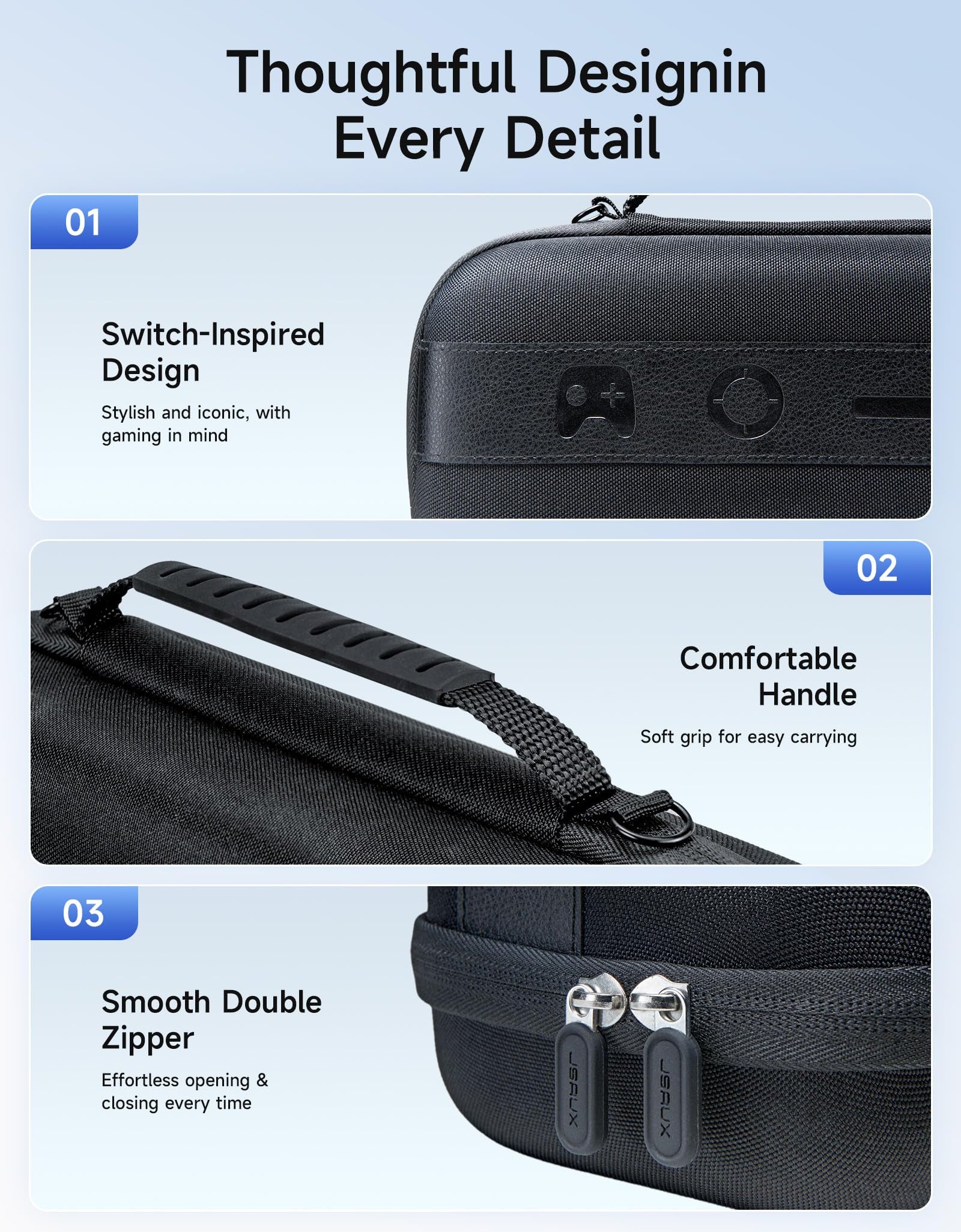 JSAUX Large Capacity Hard Shell Carrying Case Nintendo Switch 2, 20 Slots Black