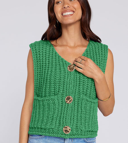 UEU Women's V Neck Crochet Sweater Vest Sleeveless Cardigan Green Size M