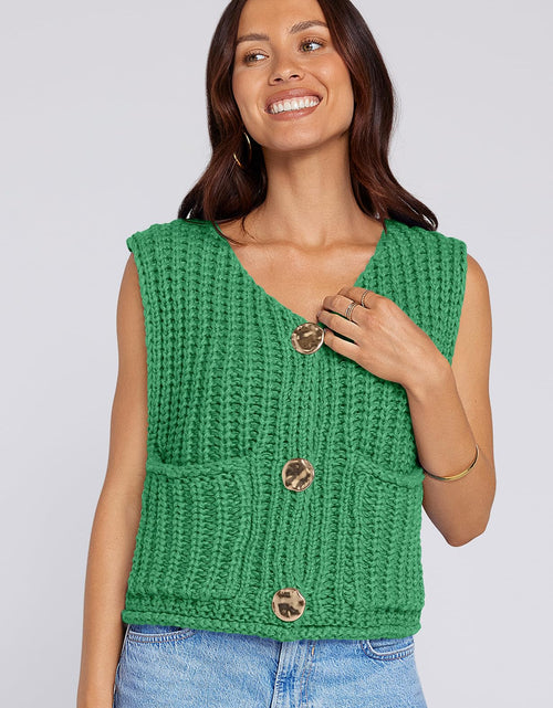 Load image into Gallery viewer, UEU Women's V Neck Crochet Sweater Vest Sleeveless Cardigan Green Size M
