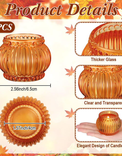 Load image into Gallery viewer, Mumufy 12 Pcs Orange Pumpkin Glass Votive Candle Holders Thanksgiving Decor
