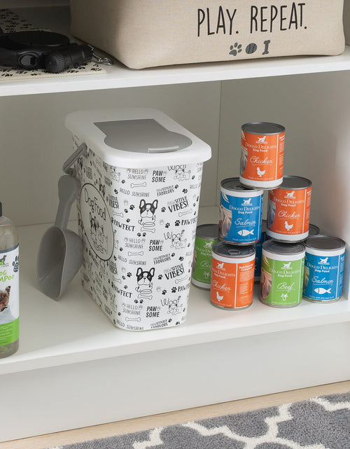 Load image into Gallery viewer, Pounce + Fetch 3 Gallon Pet Dry Food Container with Scooper White
