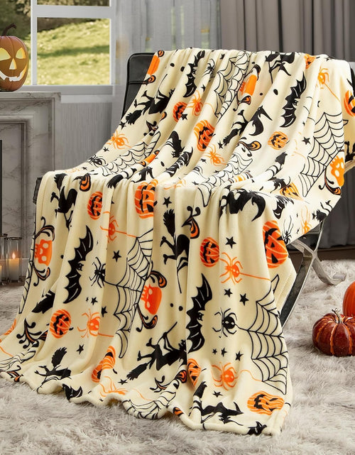 Load image into Gallery viewer, Generic Halloween Throw Blanket Witch Hat Spider Webs Cozy Flannel Multicolor
